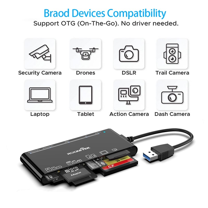 Lector multitarjeta USB3.0, SD/TF/CF/Micro SD/XD/MS 7 en 1, lector de