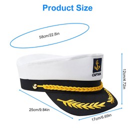 Miayical Captain's Hat, Adjustable Sailor Hat, Yacht Ship Boat Marine Hat, Summer Beach Festival Hat, Yacht Ship Boat Hat Party, for Carnival Theme Party, Cosplay