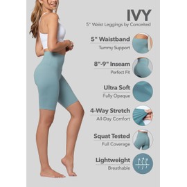 Conceited Biker Shorts Women - Soft - High Waist Tummy Control - Essential - Regular and Plus Size - Sea Blue - Small - Medium