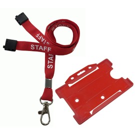 Customcard ltd® 10 x Red Staff Lanyard Metal Dog Clip with Red ID Card Holder