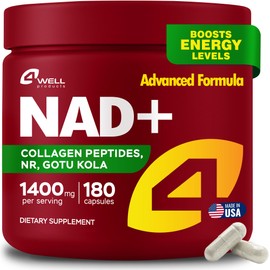 4Well Products Suplemento de Nad de 1400 Mg para Un Envejecimiento Saludable. Complejo Con Ribósido de Nicotinamida Y Péptidos de Colágeno. Potente Fó