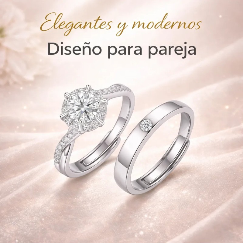 Juego Anillos De Pareja Plata 925 Ajustables Promesa Regalo