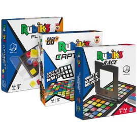 Rubik's Pack & Go, Paquete de 3 Juegos Race Flip Capture 2 Jugadores Secuencia Juegos de Mesa 3D, Rompecabezas de Viaje, Juego de Regalo, para Adultos y niños a Partir de 7 años