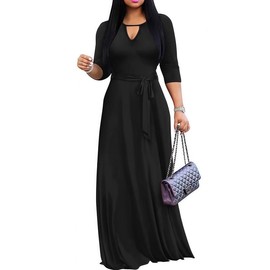 MarryUP Cocktail Dresses for Women 3/4 Sleeve V-Neck Semi Formal Church Dress with Pockets Tie Belt 2025 Black M