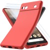 Case for Google Pixel 6a with 2 Tempered Glass Protection, Soft TPU Silicone, Clear Case, Shockproof Case for Google Pixel 6a Red