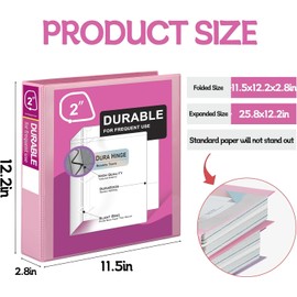 Zzrywuty Durable 3 Ring Binder, 2 Inch, Economy 4 Pack, Each Holds 400 Pages, D-Ring Presentation View Binders for Office, School, Home (Pink)
