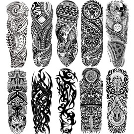 Totem Temporary Sleeve Tattoo for Men and Women, Full Arm Fake Tribal Totem Tattoos for Adults,Waterproof Realistic Sleeve Tattoos Long lasting, Full Arm Tattoo, 10-Sheet