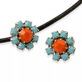 Generic 2 Czech Glass Rhinestone Flower Buttons - Southwestern Colors - Jewelry & Sewing