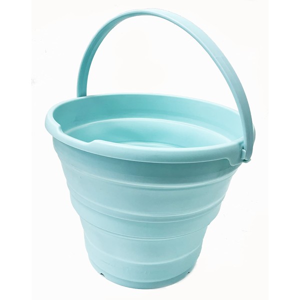 SAMMART 10L (2.6 Gallon) Collapsible Plastic Bucket - Foldable Round Tub - Portable Fishing Water Pail - Space Saving Outdoor Waterpot, Size 33cm Dia (1, Lake Green)