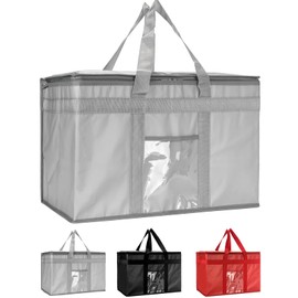 Oseeny Heavy Duty Insulated Cooler Bag with Lid and Dual Zipper for Reusable Hot and Cold Food Delivery - Insulated Catering Bag (Grey, 2XL)