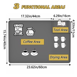 KASBLUEL Silicone Coffee Mat with Lip, Grey 24" x 16" Large Bar Mats for Countertop, Coffee Maker Espresso Machine Mat Coffee Bar Accessories, Heat-resistant Dish Drying Matt for Kitchen Counter