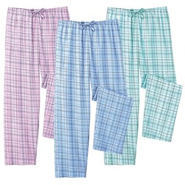 Collections Etc Pastel Plaid Drawstring 3-Pack Pajama Pants Set