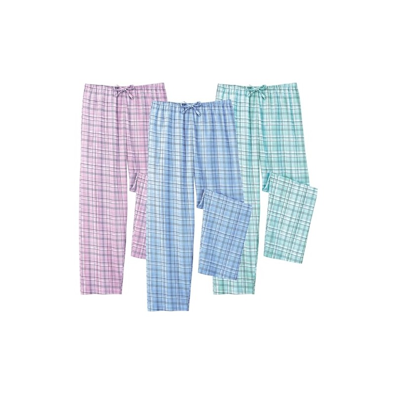 Collections Etc Pastel Plaid Drawstring 3-Pack Pajama Pants Set