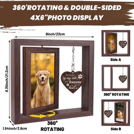 Soniuong Dog Memorial Gifts for Loss of Dog,Rotating Wooden Picture Frame for 4x6 Photo,Loss Sympathy Gift,Cat Pet Bereavement Remembrance Picture Frame