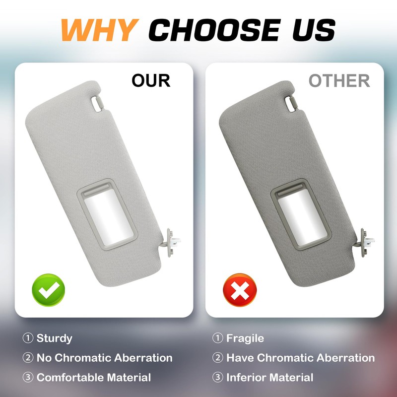 Right Passenger Side Grey Sun Visor with Vanity Light Fit