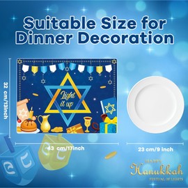 Hanukkah Placemats Set of 6 Festival of Lights Table Mats Plastic Passover Recyclable Place Mats Washable Holiday Table Decoration for Indoor Outdoor Hanukkah Party Kitchen Dining Table