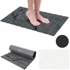 OFFCURVE Tapete para Baño de Piedra de Diatomeas 60x39cm, Plegable Alfombra de Baño Antideslizante, Alfombrillas de Secado para Platos de Cocina, Adecuado para Sala de Estar, Ducha y Dormitorio