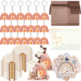 130 Pcs Rainbow Party Favors Including 20 Bohemia Bracelet 20 Rainbow Keychains 50 Rainbow Stickers 20 Organza Bags 20 Thank You Tags for Rainbow Baby Shower Party Decorations