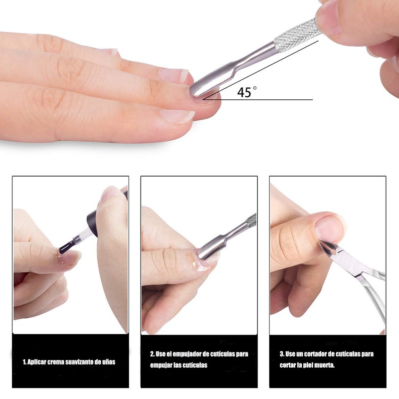 Stainless steel cuticle nipper and cuticle pusher for dead skin
