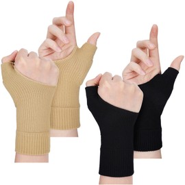 Tondiamo 2 Pairs Thumb Compression Sleeve Wrist Brace with Thumb Support Thumb Brace for Arthritis Pain and Support Lightweight Fingerless Gloves for Arthritis Women Men, 5.9 x 2.6 Inch