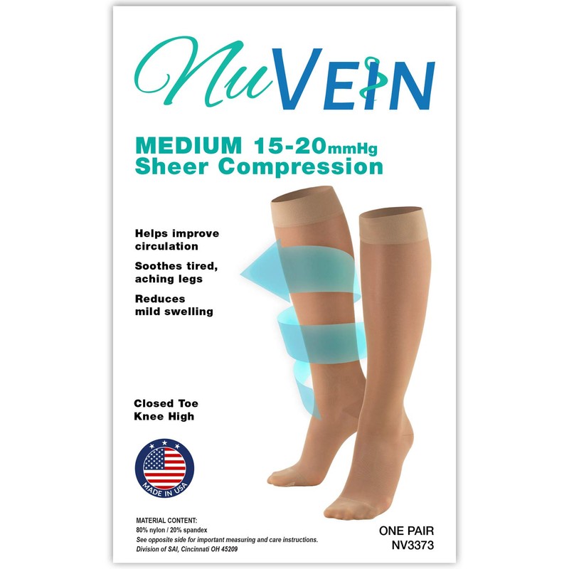 NuVein Sheer Compression Stockings Fashion Silky Sheen Denier Closed Toe