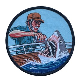 4" Captain Quint Drinking a Beer with The Great White Shark Embroidered Iron On Patch
