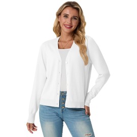 GRECERELLE 2025 Womens Lightweight Open Front Long Sleeve Casual Button Down V-Neck Cardigan Sweater White, XL