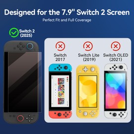 GeekShare Switch 2 Screen Protector, Dust-Free Alignment Frame, 9H Glass Tempered Film-Anti-Fingerprint, Bubble-Free, HD Clear, Anti-Scratch & Anti-Glare, Precise Cutouts, Auto-Installation, 2 pack