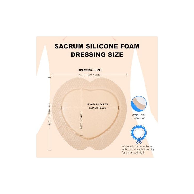 Sacral Foam Dressing, Sacrum Silicone Foam Dressing with Border, 7x7