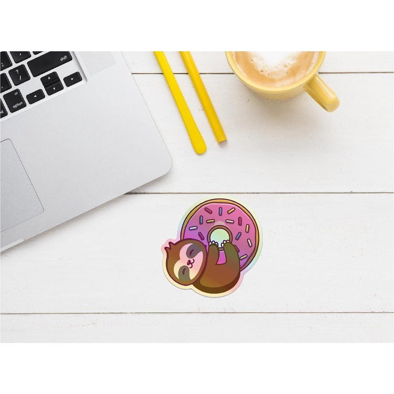 Holographic Sloth Hanging on Donut Unique Sticker Cool Decal Humor