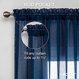 CUCRAF Navy Blue Sheer Curtains 84 Inches Long 2 Panels Set, Semi Sheer Rod Pocket Window Treatment Voile Drapes for Living Room Bedroom(37''W x 84''L, Navy Blue)