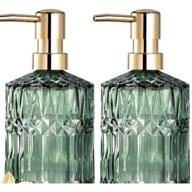 Seifenspender,2 PCS Glas Seifenspender,Moderne Seifenspender Grün,400ml Soap Dispenser,Shampoo Flaschen zum Befüllen,mit Kunststoffpumpe,für Badezimmer, Arbeitsplatte, Küche