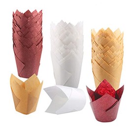 Aunifun 180 Pieces of Tulip Baking Paper Cups Cupcake Muffin Liners Pans Wrappers in 3 Colors, White, Natural, Brown