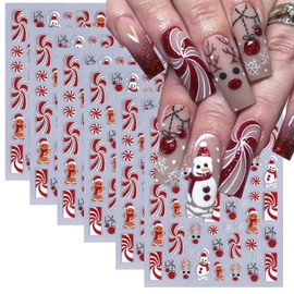 Christmas Cute Stickers for Nail Art Christmas Nail Decals 6 Sheets 3D Self-Adhesive Cute Candy Snowman Elk Gingerbread Man Nail Art Design Decals Acrylic for Women DIY Manicure Decoration Supplies