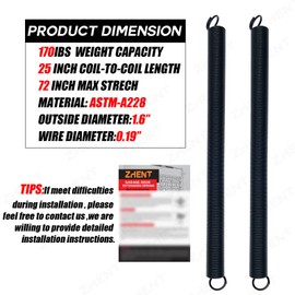 Pair of 170 lbs Heavy Duty Garage Door Extension Springs Stretch Spring,High Precision Electrophoresis Black Coated for Corrosion Resistance,MIN 18000 Cycles for 7ft Garage Door Springs Replacement