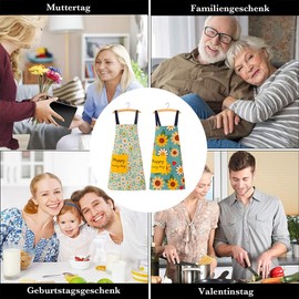 SWINILAYA Kitchen Apron for Women - 2 Piece Sets Floral Patterns and Large Pocket Aprons, Perfect for Cooking, Baking and Gardening, Yellow (sunflower)