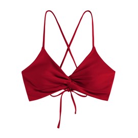 ZAFUL Bikini Tops for Women Push Up Swimsuit Top Lace Up Padded Bathing Suit Tops Twist Bikini Tops Only Red L