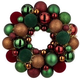Christmas Ball Wreath 13" Xmas Wreaths Ornaments Glitter Thicken Shatterproof Garland Decoration for Door Wall Mantel Holiday Party Decor Burgundy and Green