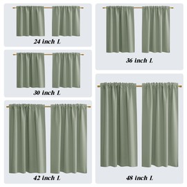 PANELSBURG Sage Green Curtains for Bedroom 2 Panels 48 Inch Length Rod Pocket Waterproof Blackout Short Curtains for Bathroom Shower Window Kitchen,Light Green