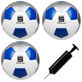 YANYODO Soccer Training Ball Practice Soccer Balls Classic Sizes 5 for Youth, Adults, Perfect for Outdoor & Indoor Match or Game,3Pcs with 1 Plastics Pump(Blue White Silver)