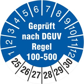 100 Test Labels 30 mm Tested According to DGUV Rule 100-500 Test Badges 2025-30