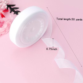 Hiswan 3/4 inch Sheer Organza Ribbon 50 Yards White Chiffon Ribbon for Gift Wrapping Christmas Halloween Decoration Wedding Bouquet Crafts