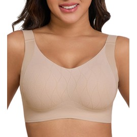 Xcutting Jacquard Underwear Pull Up Bras for Women No Underwire Wireless Seamless Bralette Comfort Supportive Full Coverage Bralettes T Shirt Bra Bralettes Plunge T Shirt Bra (Nude,3X-Large)