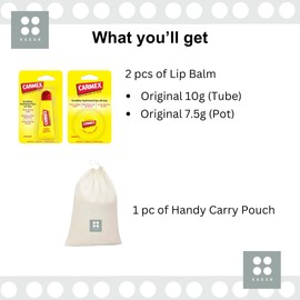 Lip Care Balm Multipack Set for Repair and Relief with Carmex Tube Lip Balm 10g & Lip Balm Pot 7.5g - Classic Bundled with SAESR Handy Carry Pouch.
