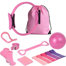 IJEUH Pilates Ring Circle Set 13 Pcs Exercise Equipment Accessories for Women Workouts Pilates Ball Stretching Strap Magic Circle Yoga Ring Gym Back Bag Resistance Band Anti Slip Socks
