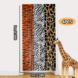 Safari Animal Party Decorations, 4 Pcs Party Animals Birthday Backdrops Tinsel Foil Curtain Streamers for Wild Jungle Animals Baby Shower Birthday Supplies