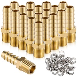 Otoolling 20 Pack 1/4" Npt to 3/8" Hose Barb Fittings, Brass Air Line Repair Connector Kit, 1/4 Inch Npt Male Pipe to 3/8'' Barb, Male Thread Adapter Connector for Compressor, Gas, Auto Shop