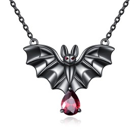 AINFQY Bat Necklace for Women 925 Sterling Silver Black Bat Pendant Necklace Red Cubic Zirconia Jewelry Gift