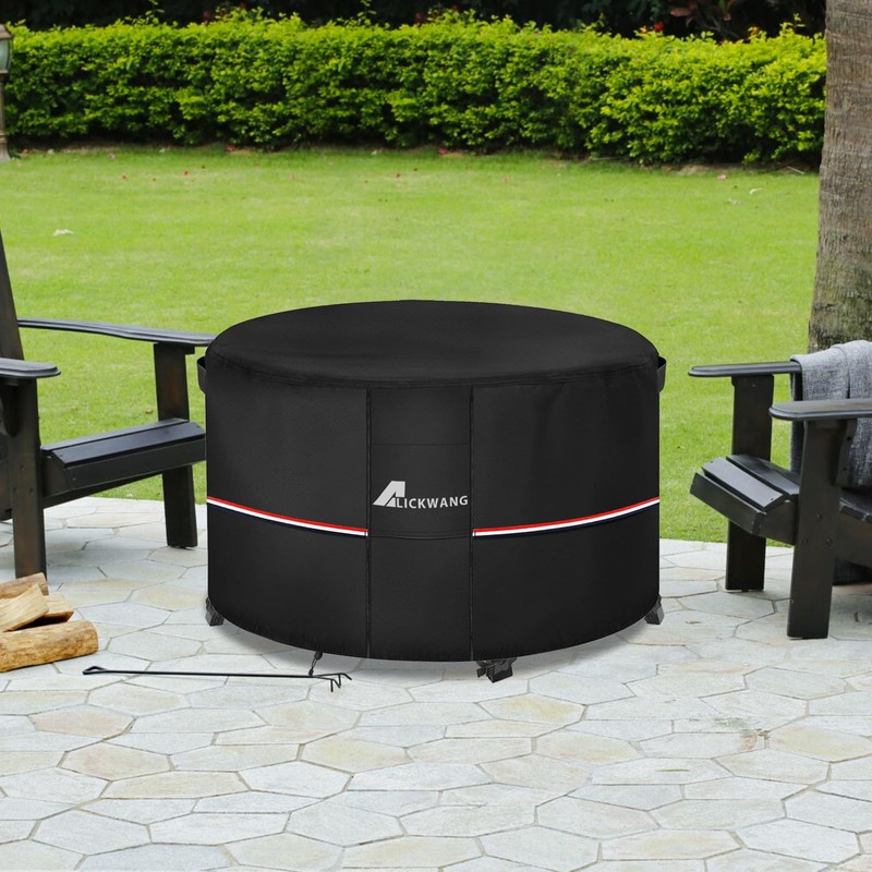 Alickwang 30-32 Inch Round Fire Pit Cover,Outdoor Waterproof 600D Heavy