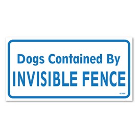 Dogs Contained by Invisible Fence, 12 X 6 Inch, Blue on White, Self-Adhesive Vinyl Sticker
